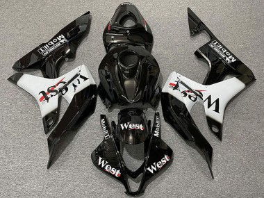 Carenados Moto Honda CBR600RR 2007-2008 - Negro Brillante Blanco West Estilo