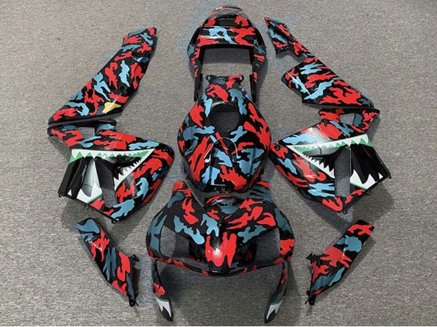 Carenados Moto Honda CBR600RR 2003-2004 - Rojo Azul Camouflage Tiburón