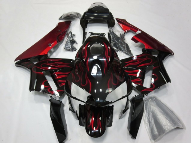 Carenados Moto Honda CBR600RR 2003-2004 - Negro Brillante Rojo Llama