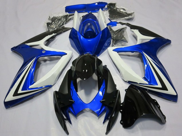 Carenados Moto Suzuki GSXR 600 / GSXR 750 2006-2007 - Blanco Azul Negro Brillante Raya