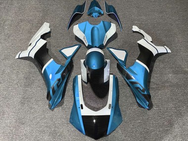 Carenados Moto Yamaha R1 2015-2019 - Azul Claro Blanco FibraCarbono Accents