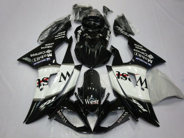 Carenados Moto Yamaha R6 2008-2016 - Negro Brillante Blanco West Michelin
