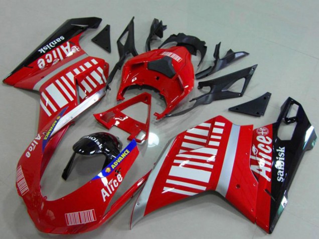 Carenados Moto Ducati 848 1098 1198 2007-2014 - Plata Rojo Negro Brillante Alice Sandisk