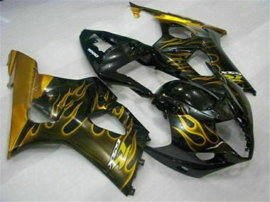 Carenados Moto Suzuki GSXR 1000 2003-2004 - Negro Brillante Oro Llama