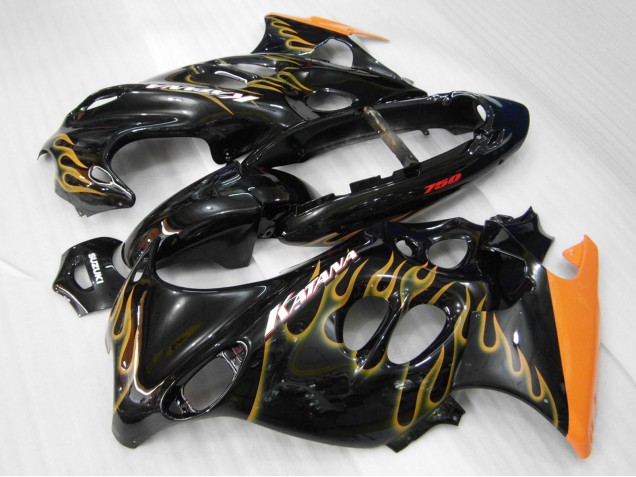 Carenados Moto Suzuki GSX600F/GSX750F 2004-2006 - Negro Brillante Naranja Llama Katana