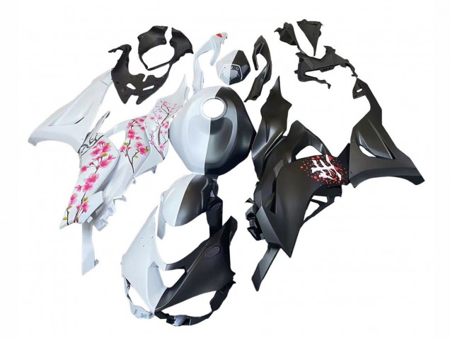 Carenados Moto Kawasaki ZX6R 2023-2025 - Negro Blanco Flower