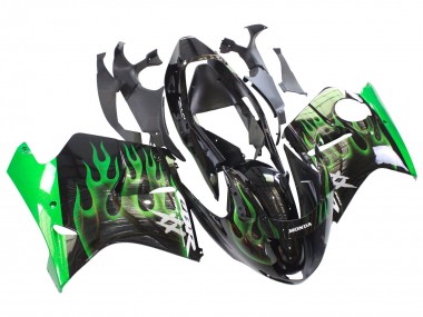 Carenado Moto Honda CBR1100XX Blackbird 1996-2007 - Negro Brillante Verde Llama