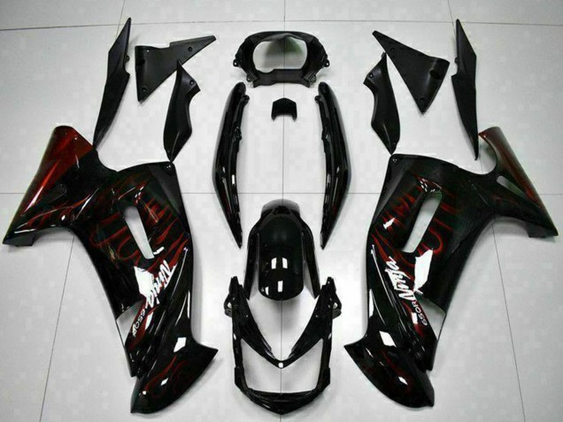 Carenados Moto Kawasaki EX650 2006-2008 - Negro Brillante Rojo Llama