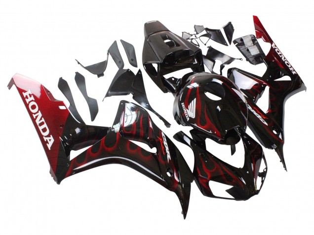 Carenado Moto Honda CBR1000RR 2006-2007 - Negro Brillante Rojo Llama