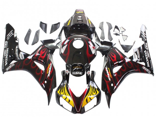 Carenados Moto Honda CBR1000RR 2006-2007 - Negro Brillante Amarillo Rojo Llama