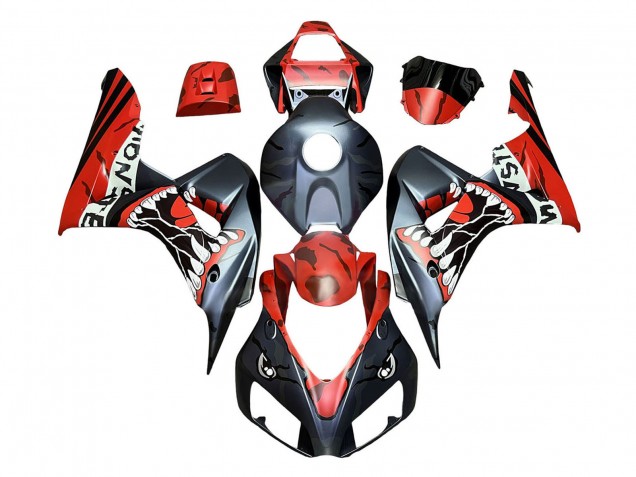 Carenados Moto Honda CBR1000RR 2006-2007 - Rojo Negro Mate Monstruo Tiburón