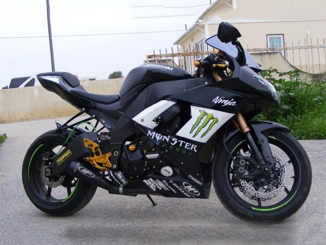 Carenados Moto Kawasaki ZX10R 2008-2010 - Negro Brillante Blanco Verde Monstruo Elf