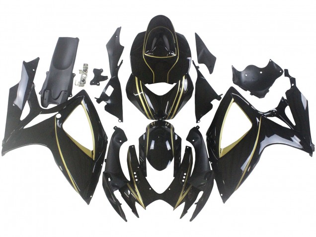 Carenados Moto Suzuki GSXR 600 / GSXR 750 2006-2007 - Negro Brillante Oro Raya