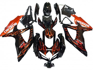 Carenados Moto Suzuki GSXR 600 / GSXR 750 2008-2010 - Negro Brillante Naranja Llama