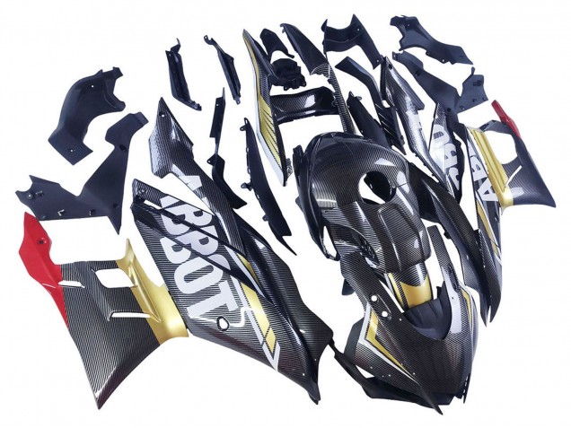 Carenados Moto Yamaha YZF R3/R25 2022-2024 - Negro FibraCarbono Estilo Oro Rojo ABBOT