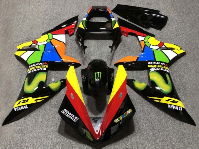 Carenados Moto Yamaha YZF 1000 R1 2002-2003 - Negro Brillante Rojo Amarillo Verde Movistar Semakin Didepan