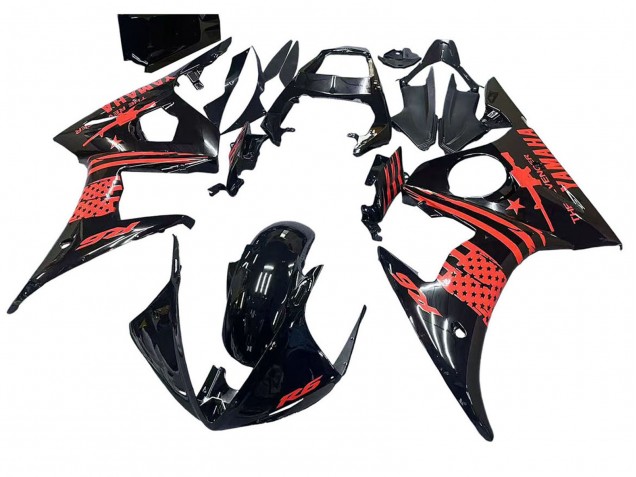 Carenado Moto Yamaha YZF R6 2003-2004 - Negro Brillante Rojo