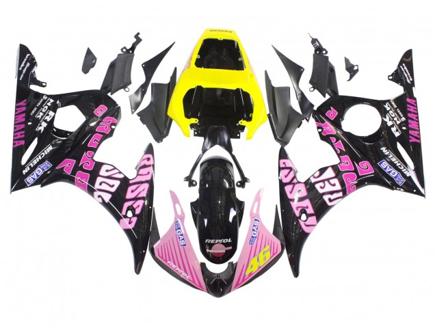 Carenados Moto Yamaha YZF R6S 2006-2009 - Amarillo Rosa Negro Brillante Rossi Repsol 46