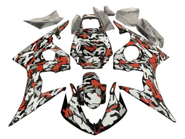 Carenados Moto Yamaha YZF R6 2003-2004 - Negro Rojo Gris Camouflage