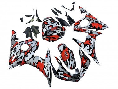 Carenados Moto Yamaha YZF R6S 2006-2009 - Negro Rojo Gris Camouflage