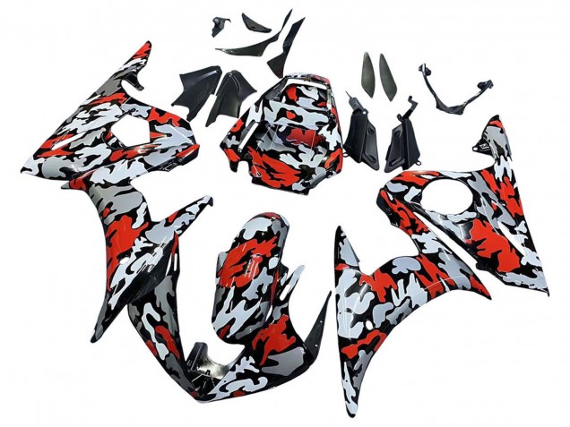 Carenados Moto Yamaha YZF R6S 2006-2009 - Negro Rojo Gris Camouflage