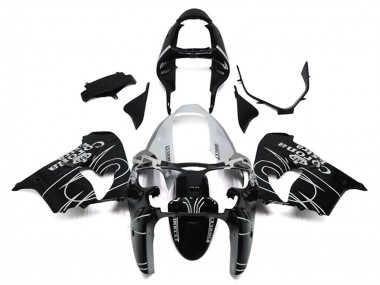 Carenados Moto Kawasaki ZX9R 2000-2001 - Negro Brillante Blanco Corona Extra