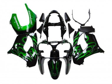 Carenados Moto Kawasaki ZX9R 2002-2003 - Negro Blanco Verde Llama
