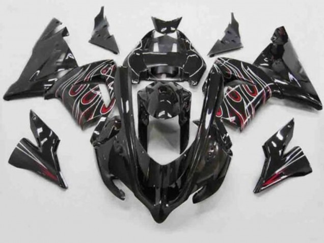 Carenados Moto Kawasaki ZX10R 2004-2005 - Negro Rojo Blanco Llama
