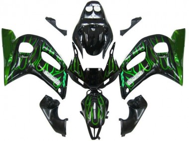 Carenados Moto Yamaha YZF 600 R6 1998-2002 - Negro Brillante Verde Llama