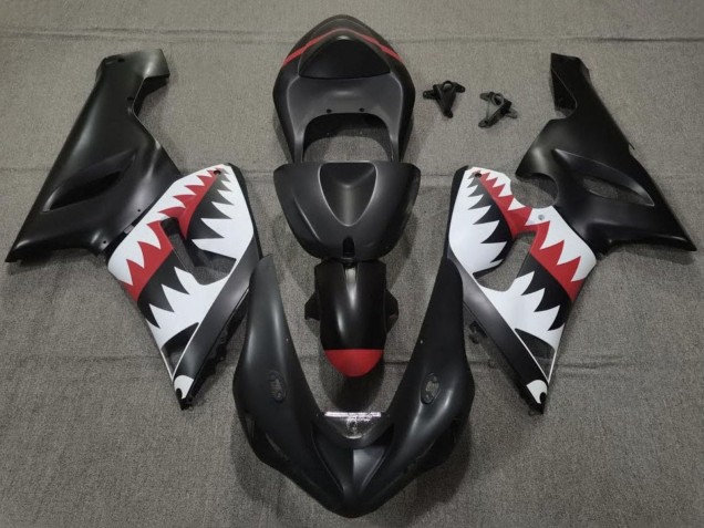 Carenados Moto Kawasaki ZX6R 2005-2006 - Negro Mate Blanco Rojo Tiburón