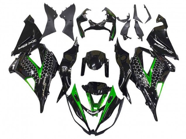 Carenados Moto Kawasaki ZX6R 2013-2018 - Negro Brillante Verde Blanco Honeycomb