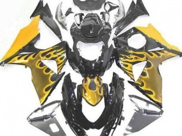 Carenados Moto Suzuki GSXR 1000 2009-2016 - Negro Brillante Amarillo Llama