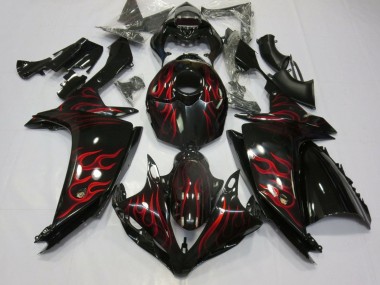 Carenados Moto Yamaha YZF 1000 R1 2007-2008 - Negro Brillante Rojo Llama