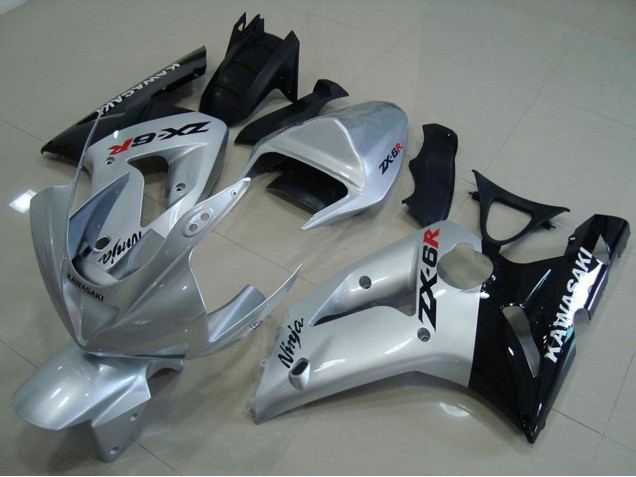 Carenados Moto Kawasaki ZX6R 2003-2004 - Plata Negro Brillante