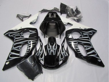 Carenados Moto Yamaha YZF R6 1998-2002 - Negro Brillante Blanco Llama