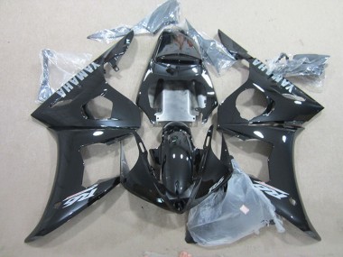 Carenados Moto Yamaha YZF R6 2003-2004 - Negro Brillante Plata Calcomanías
