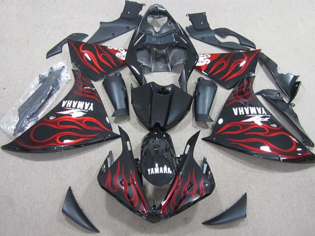 Carenados Moto Yamaha YZF R1 2009-2011 - Negro Brillante Rojo Llama