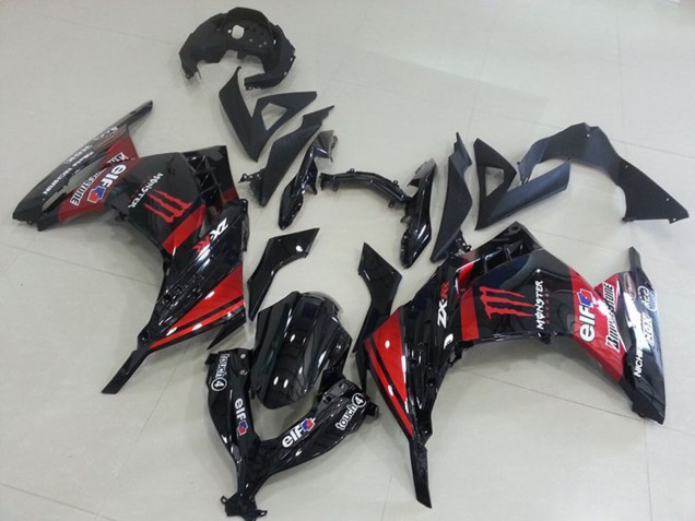 Carenados Moto Kawasaki ZX300R 2013-2018 - Negro Brillante Rojo Elf Touch4 Monstruo