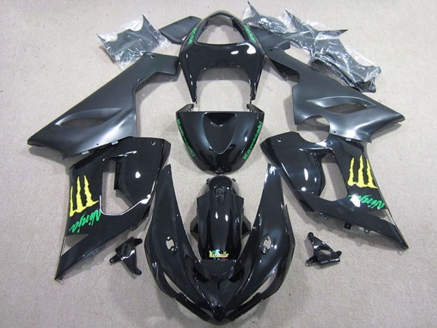 Carenado Moto Kawasaki ZX6R 2005-2006 - Negro Brillante Amarillo Monstruo