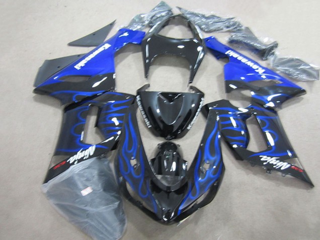 Carenados Moto Kawasaki ZX6R 2005-2006 - Negro Brillante Azul Llama